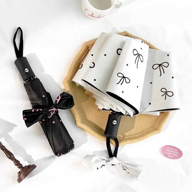 Polka Dot Bowknot Umbrella for Women - UPF50+ Premium Sunshade Rainproof Manual Fold High-Density Fabric R250724