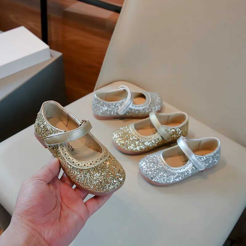 Girls Princess Shoes Sequins Glimmer Gold Silver Par Kids Flat Shoe Round Toe Flexible Autumn Sleek Children Shoe 26-35 XJ250724