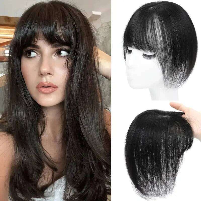 Human Clip Curved Accessory with Temple Pieces Bangs Clip-In Hair Extensions Air Fringe Clips for Wome
