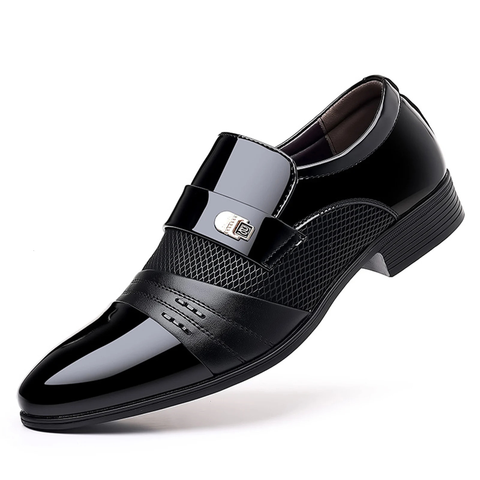 Mens Slip On Business Shoes Glossy Pointed Toe Uniform Modern Office Shoes Suitable for Office Evening Party 250717