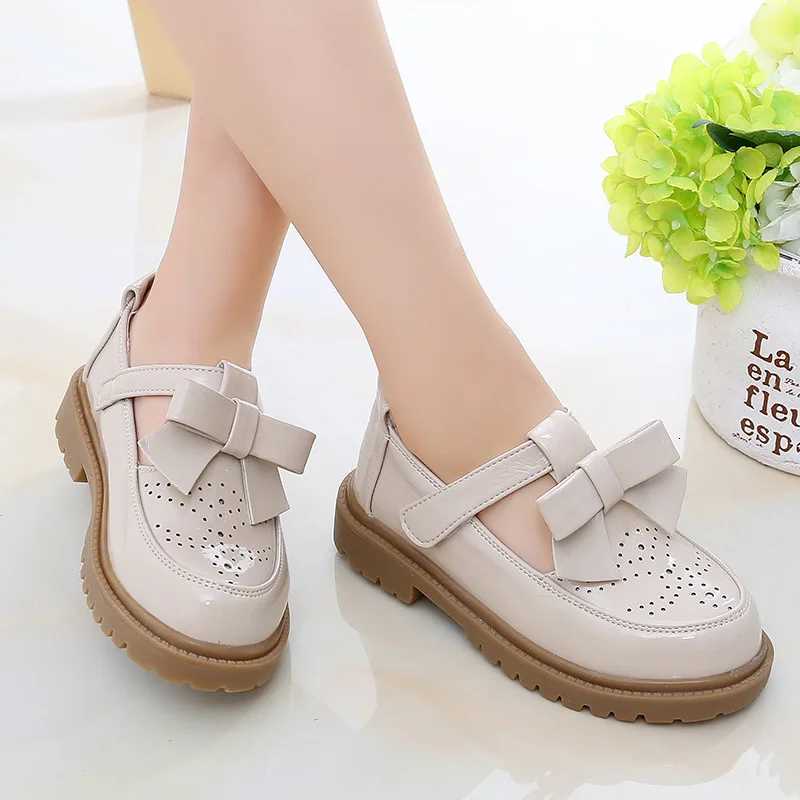 Kids Leather Shoes Girls Oxfords Leather Flats T-strap Childrens Shoes Cut-outs Breathable Anti-slip British Vintage Bow Shoes XJ250724