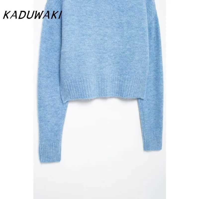 Kaduwaki Womens Sweater Knitwear Blue Cropped Sweaters Knitted Cardigan Women Spring Long Sleeve Brown Cardigans Button Jacket X250724