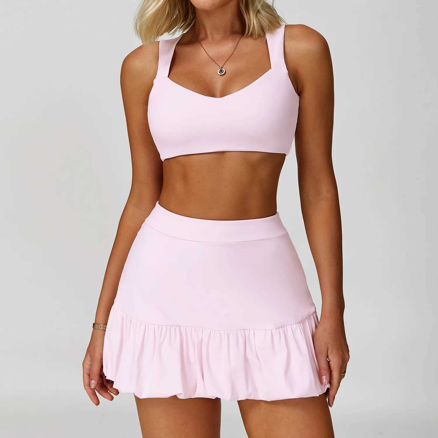 2 Pieces Womens Tracksuit Yoga Set Sports Bra High Waist Yoga Short Skirt Gym Clothes Fitness Sleeveless Workout Suit Sportswear XJ250724
