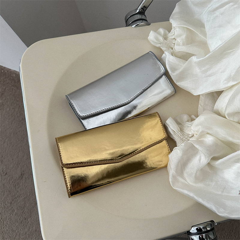 Free Shipping Designer Bag New Korean Style Long Women's Wallet Card Clip Student Wallet Fashionable And Elegant Solid Color Glossy Handbag