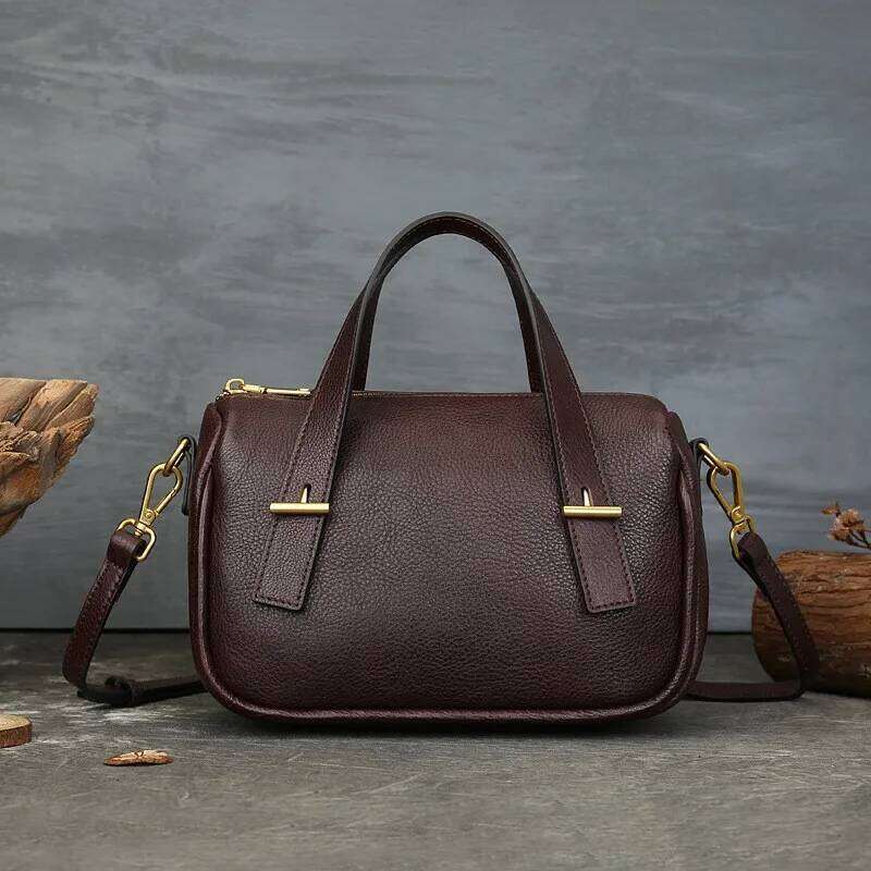 Johnature Genuine Leather Women's 2025 New Retro Large Capacity Boston Bag Commuting Versatile Handbag Shoulder Bags