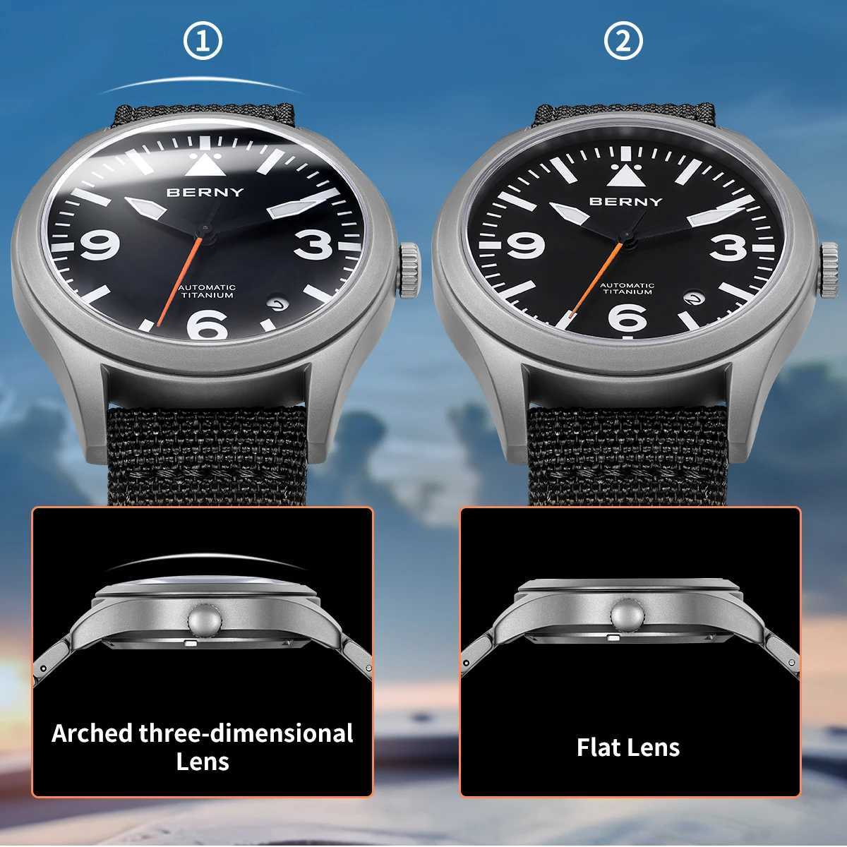 BERNY Pilot Titanium Automatic Watch for Men Sapphire AR Coated 10Bar Super Luminous Mens Wristwatch Sports Aviation Mens Watches W250724