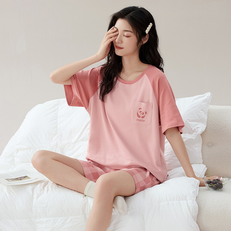 B987-Pure cotton pajamas women's summer short-sleeved shorts casual outer wear pure cotton home clothes female suit