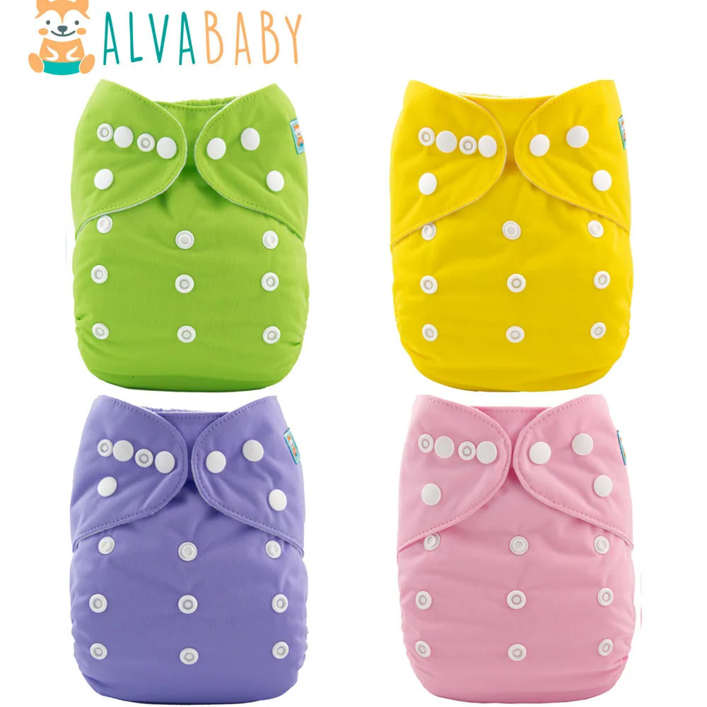 1pc ALVABABY Solid Color Washable Baby Cloth Diaper with Insert 250724