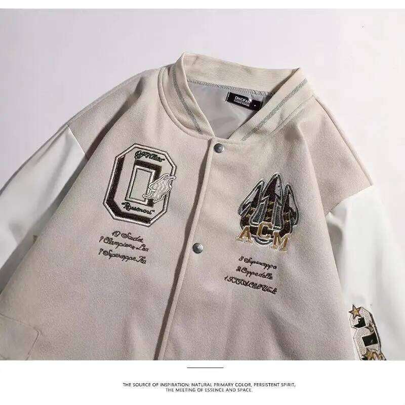 Women's Wear Extra Large 300 Pou Patchwork Baseball Men's Autumn Winter American Retro Embroidery Pilot Jaet Loose Fit Youth F...