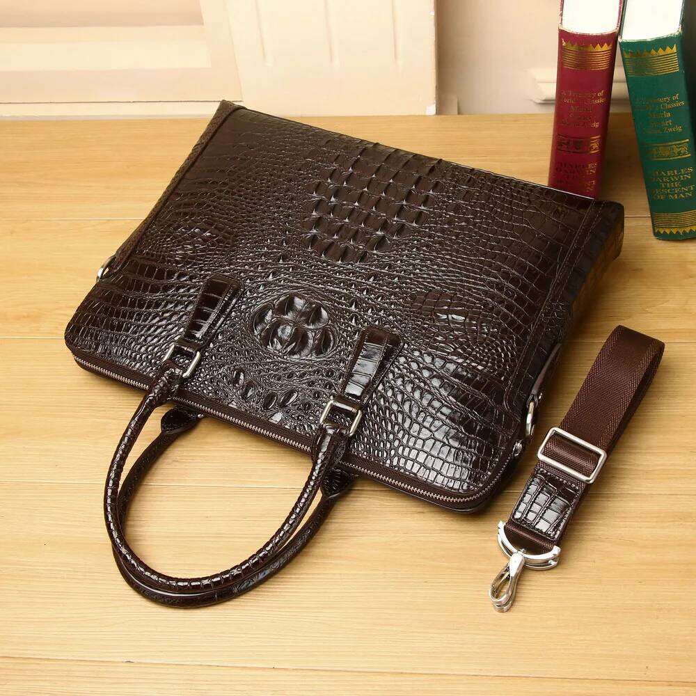 2025 Crocodile Pattern Genuine Messenger Tote Leather Men's Business Briefcase Handbag Casual Shoulder Crossbody Laptop Bag