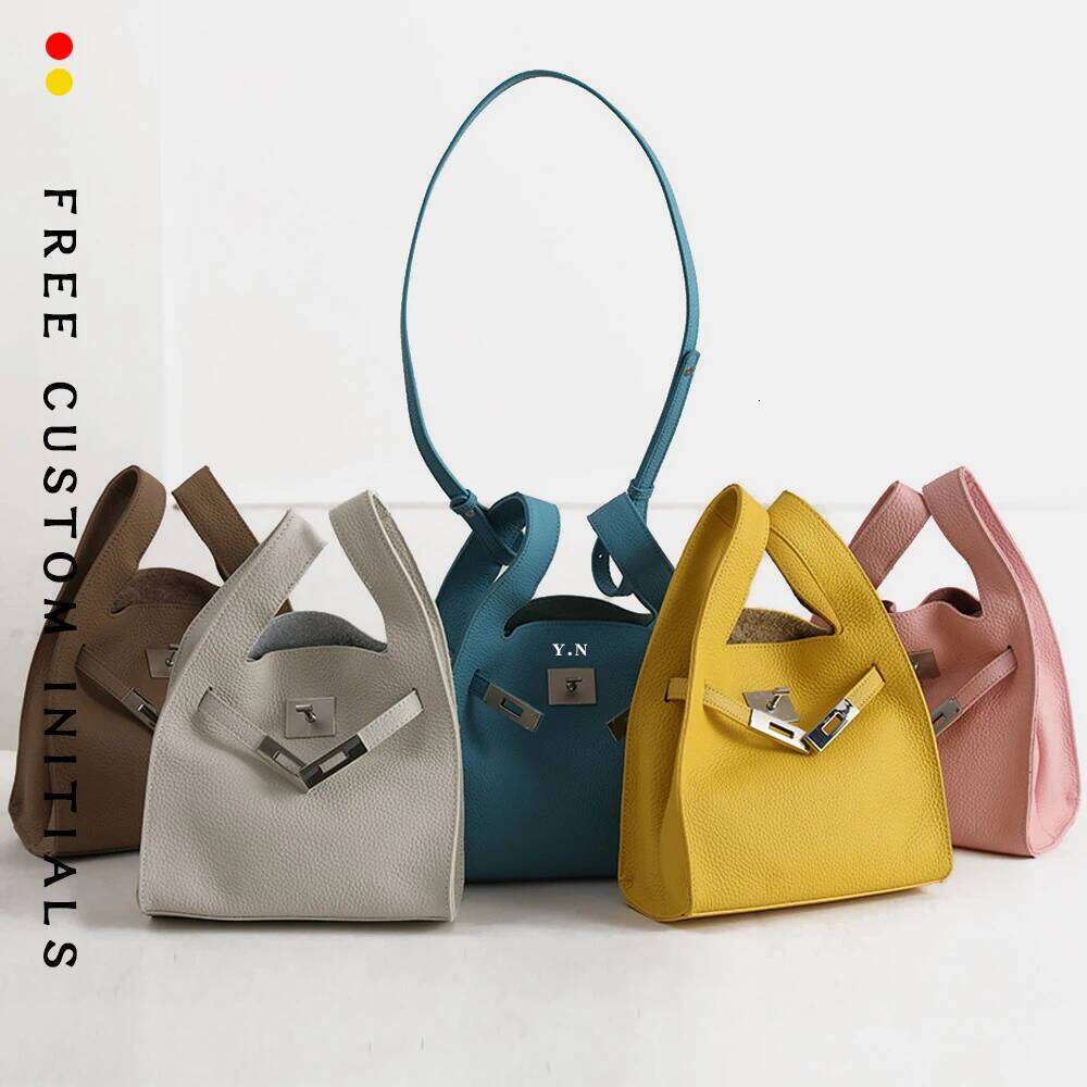 New women's first layer vegetable basket garbage one shoulder crossbody underarm bucket bag commuting cowhide
