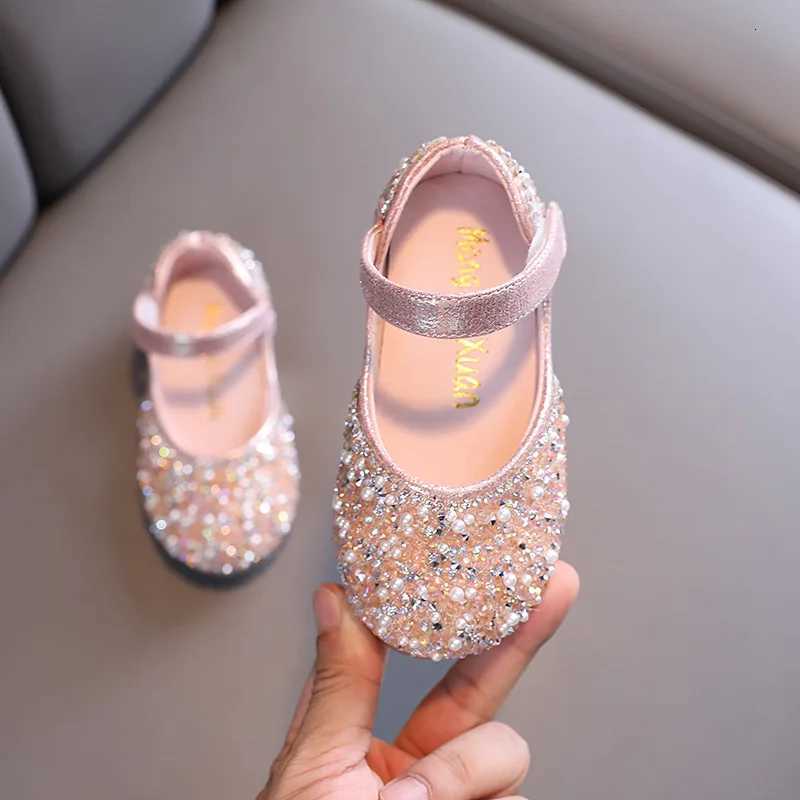 Autumn Girls Rhinestone Leather Shoes 2022 Spring Pearl Bow Princess Shoes Soft Children Baby Toddler Single Shoes G06 XJ250724