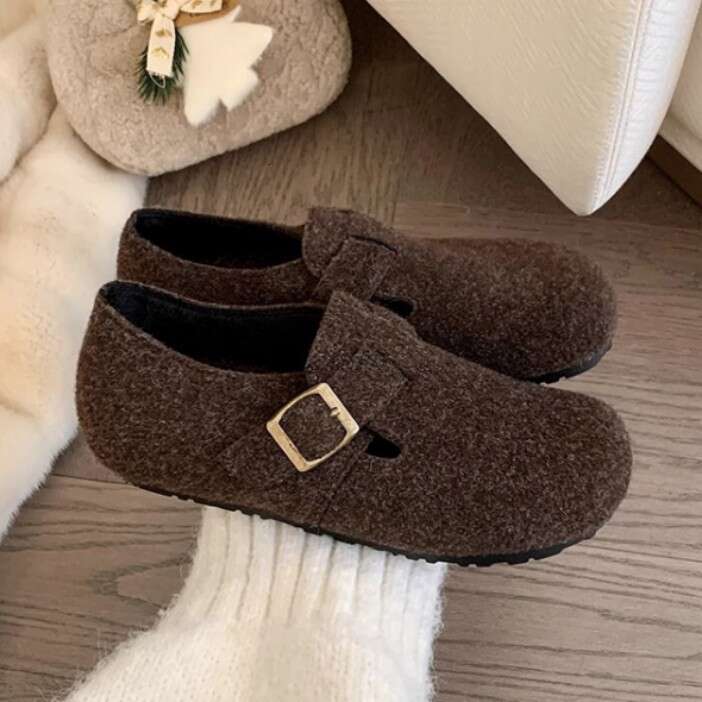 Su Yinyin Velvet Warm Fashion Big Toe Borken Comfortable Thick Sole Casual Women's All-Inclusive Korean Style Shoes