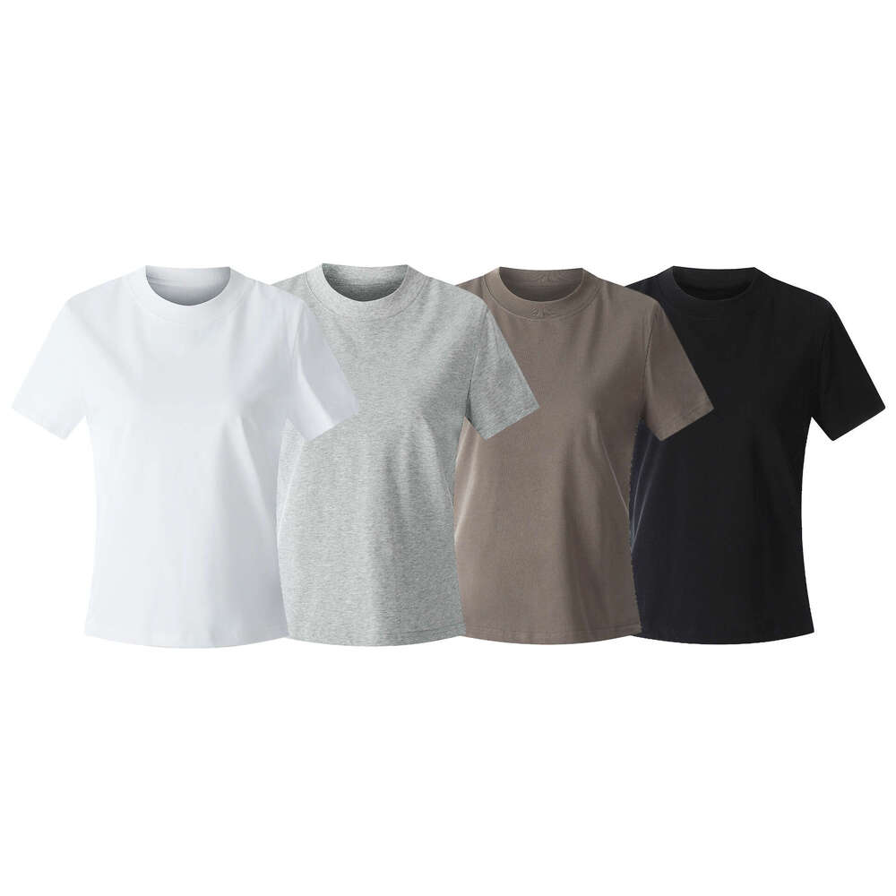 11Kn Pure Cotton Casual Cool Antibacterial Basic Slim Fit High-End Breathable Round Neck Short Sleeve Regular Shoulder T-Shirt For Women