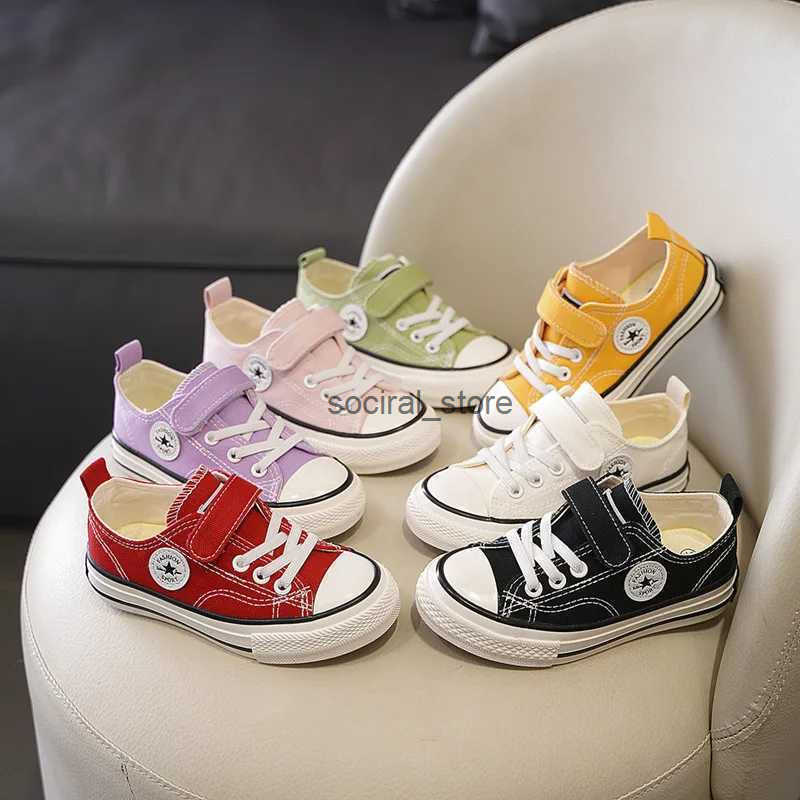 Boys and girls fashionable board shoes childrens student hook and loop sliding casual canvas shoes childrens soft soled non slip comfortable shoes W25