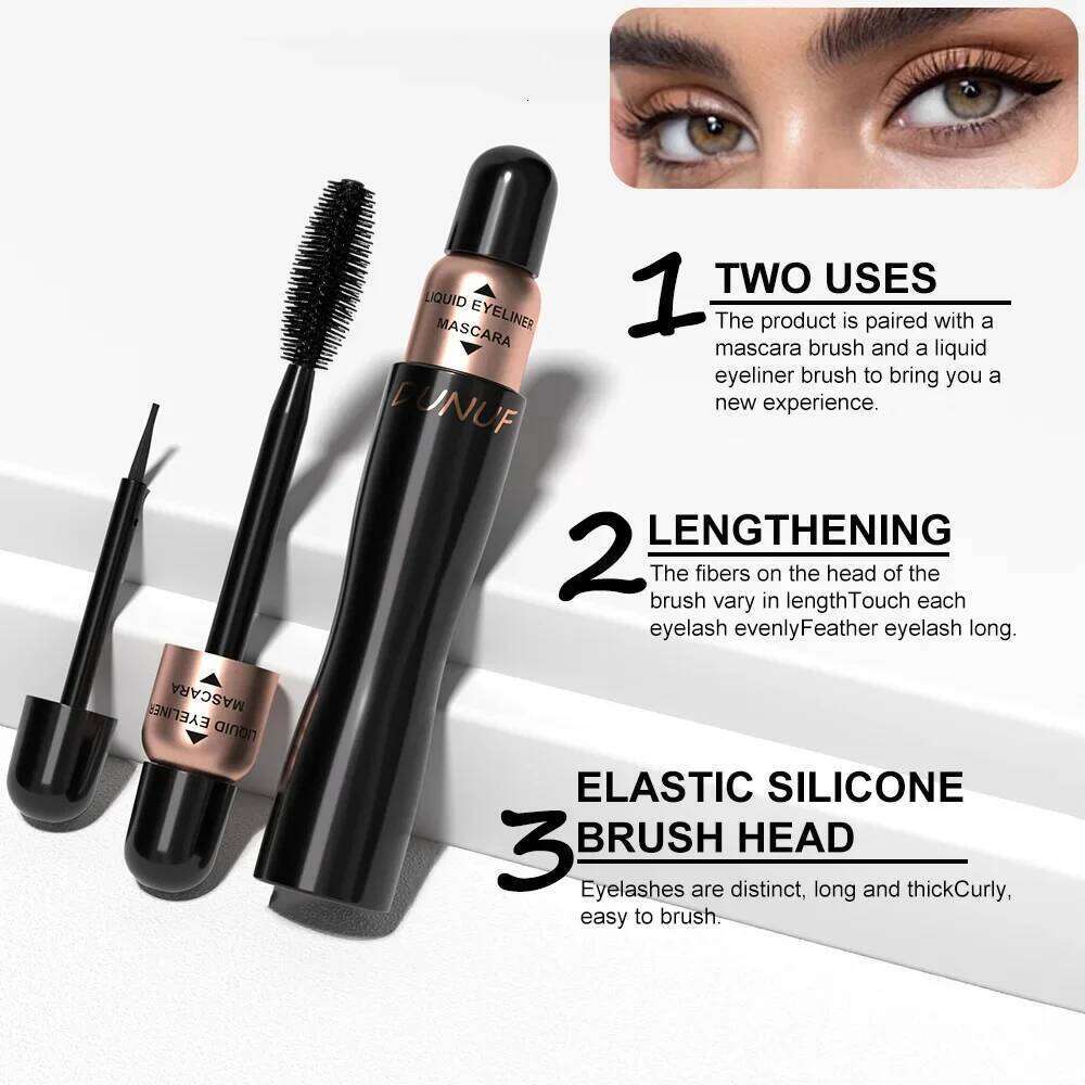 DUNUF 2-in-1 Mascara Eyeliner Set Sdge-Proof LengtheningCurling & Volumizing