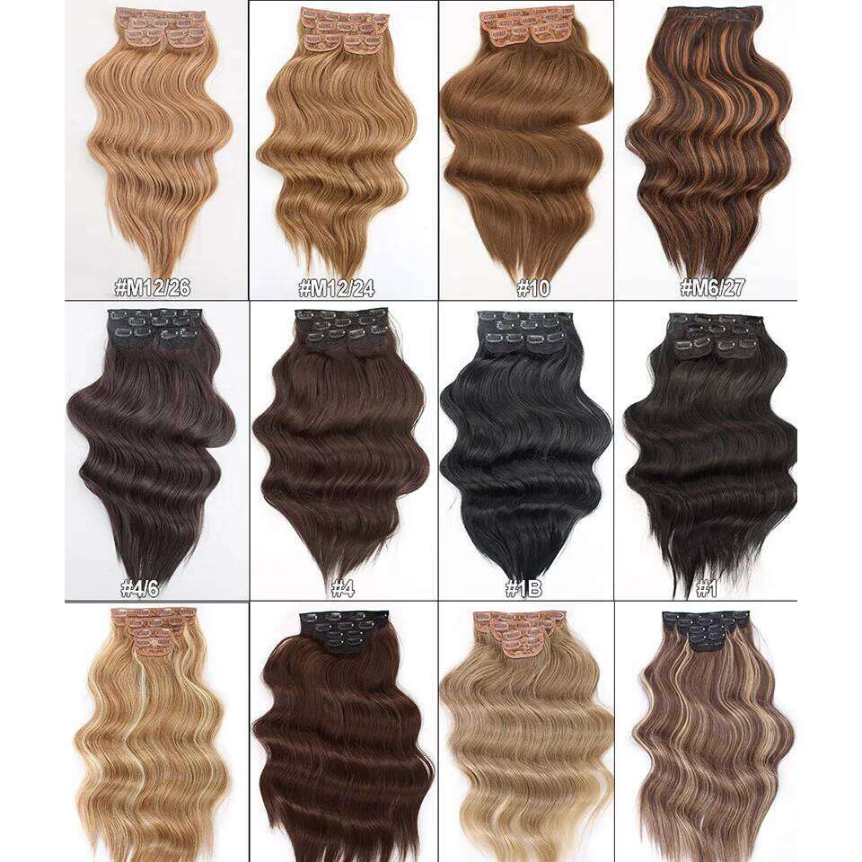 Black Blonde 20"Wavy Bio Synthetic Ombre Clip In Extensions 4Pcs/Lot 150g Matte Color Heat Resistant Hair Pieces For Women