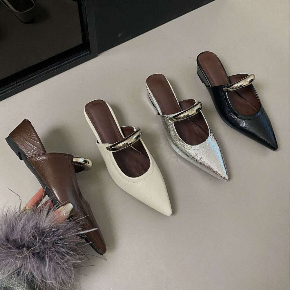 Slip-On Closed-Toe Half Slippers Women's Single Shoes Wedge Pointed Toe 2025 New Spring Summer French Style Thick-Soled Sandals for Women