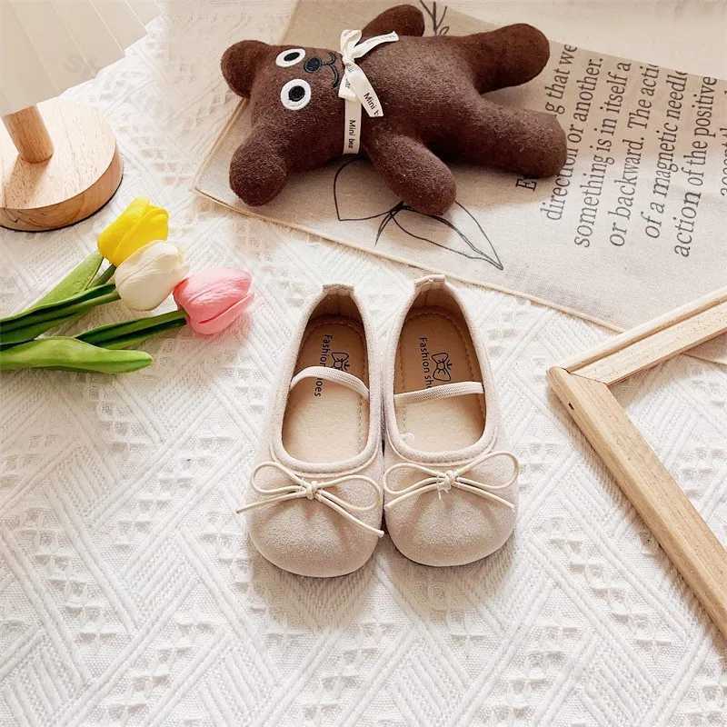 2025 Girls Ballet Flats Casual Round Toe Cute Suede Ballerina Church Princess Shoes Spring Elegant Par Shoes Bow Size 21-30 XJ250724