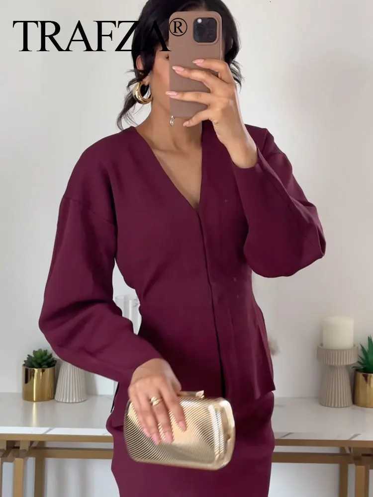 TRAFZA Women Autumn Fashion Sweater Elegant Solid V-Neck Long Sleeve Single Breasted Knitted Coat Tops Female Casual Cardigans X250724