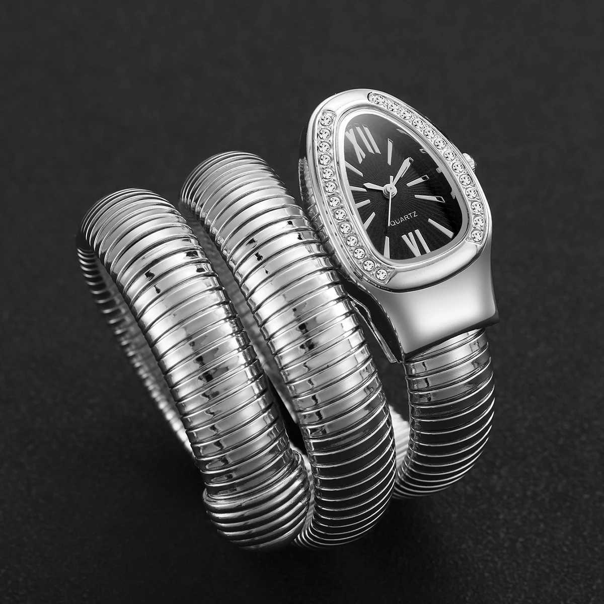 Fashion Women Snake Shape Quartz Watches Luxury Rhinestone Roman Dial Wristwatch Girls Clock Reloj Mujer W250724