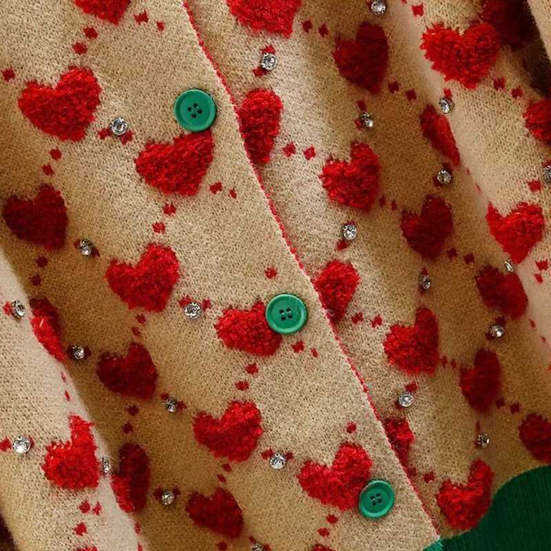 Heart Plaid Viscose Wool Thick O-Neck Vintage Knitted Womens Cardigans Sweater Fashion Single Breasted Short Cardigan For Women X250724