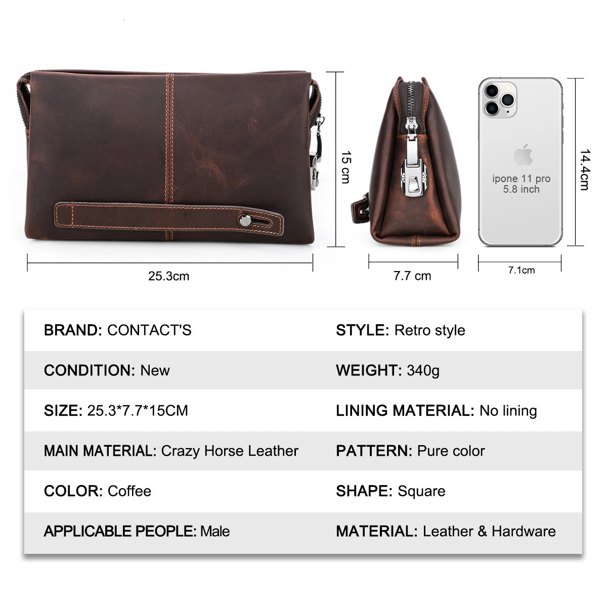 CONTACTS Men Clutch Bag Large Capacity Coded Lock n Genuine Leather Men Wallets Cell Phone Pocket Business Long Purse Male 250723