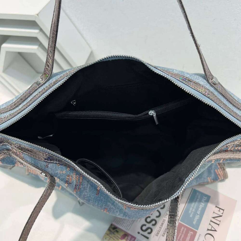 Shine Handbags Denim Fashion Sequins Crossbody Bags for Women Cheap New Purses Top-handle Tote Bag Bolsa