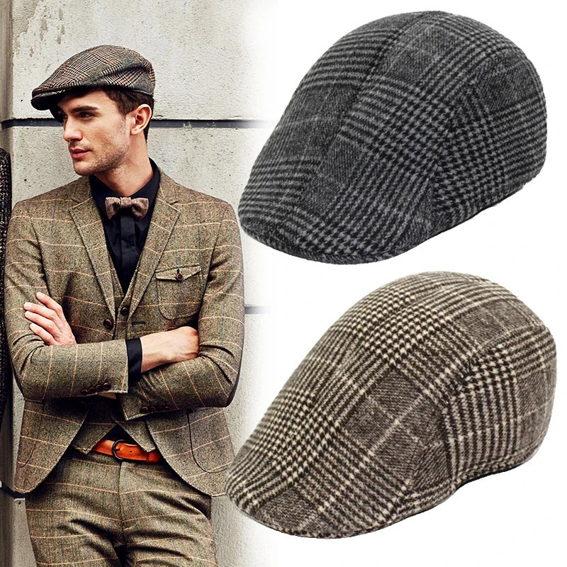 Mens Casual Berets Hat Autumn Winter Retro Gentleman sboy Hat Plaid Checked Hat Unisex Octagonal Hat Driving Cabbie Wool Cap 250723