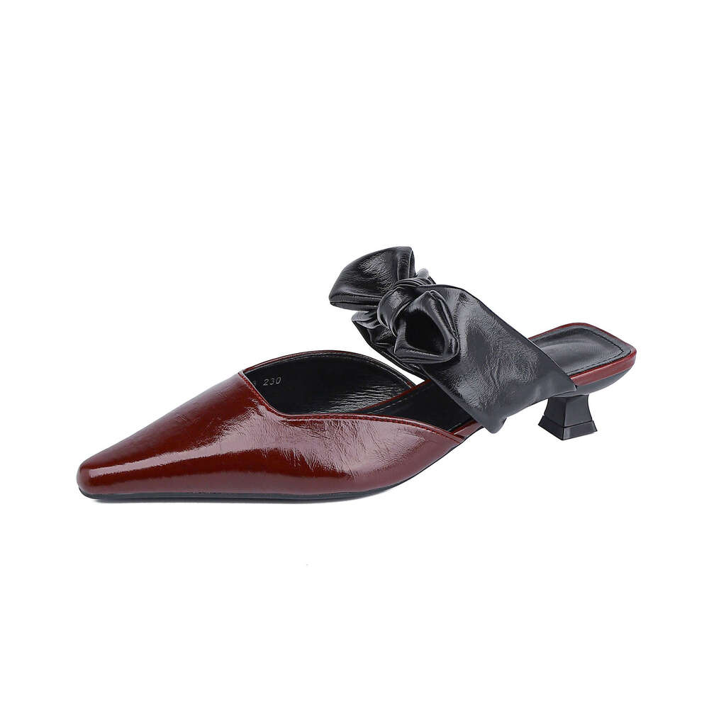 2025 New French Fashion Pointed Toe Sandals for Women with Open Back and Bowknot Mules