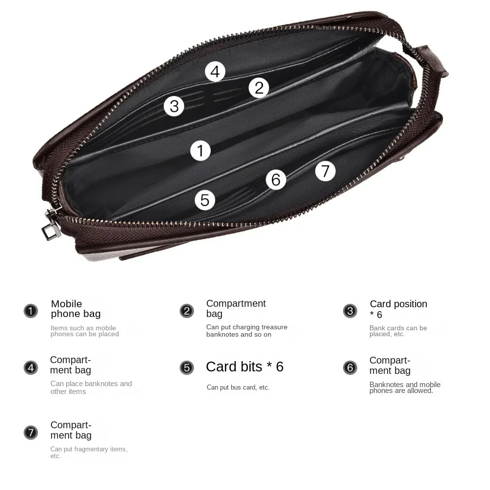 Mens Handheld Bag High end PU Leather Long Wallet Large Capacity Multi Card Slot Wrist Bag Password Anti theft Phone Bag 250723