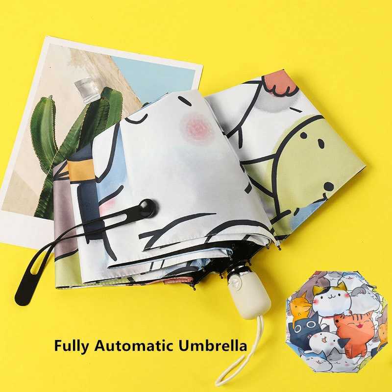 Women Automatic Umbrella Cartoon Cat Claw Automatic Folding Travel Umbrella Black Coating Sunscreen Girls Kids Umbrella Paraguas R250724