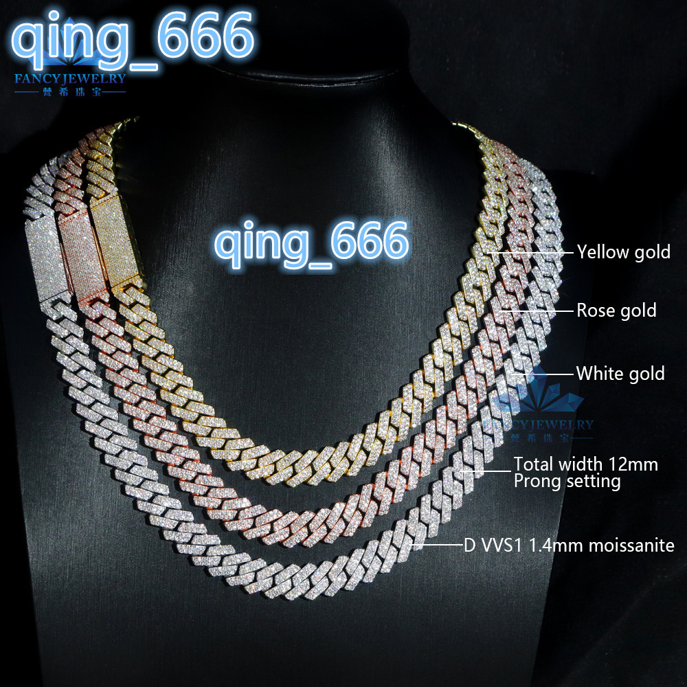 2025Wholesale Iced Out Vvs Moissanite Cuban Chain 8MM 10MM 12MM 15MM 925 Silver Cuban Link Necklace Hip Hop Fine Jewelry Bracelets