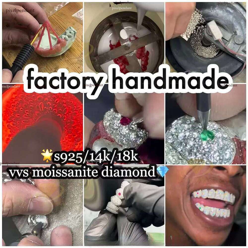 Custom VVS Moissanite Teeth Honeycomb Set with Big Stone Dia Iced Out Grills Mens Hiphop Honeymoon Grillz