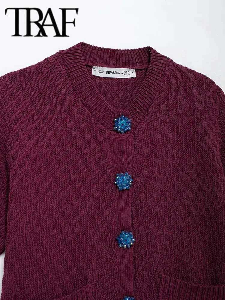 2025 Women Fashion New Jewelry Button Cardigan Short Sleeve V-neck Knitted Sweater Cardigans Chic Female Knitwear Coat X250724
