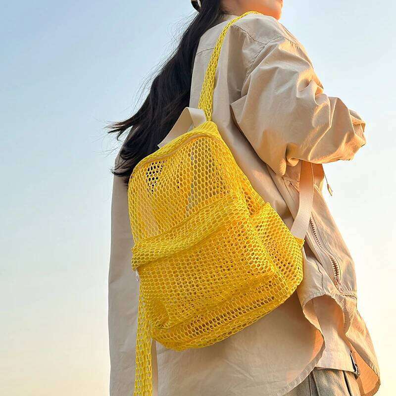 Small Mesh Backpack Bags Women Solid Color Back Packs Females Travel Simple Beach Student School Backpacks