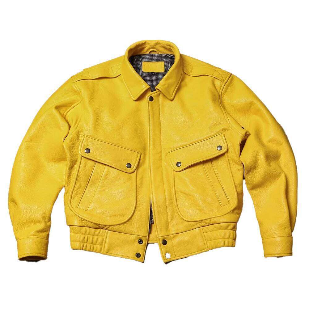 Women's Wear Mauroicardi Spring Autumn Cool Handsome Short Yellow Soft Pu Leather Jacket Men Turn-Down Collar Designer Clothes