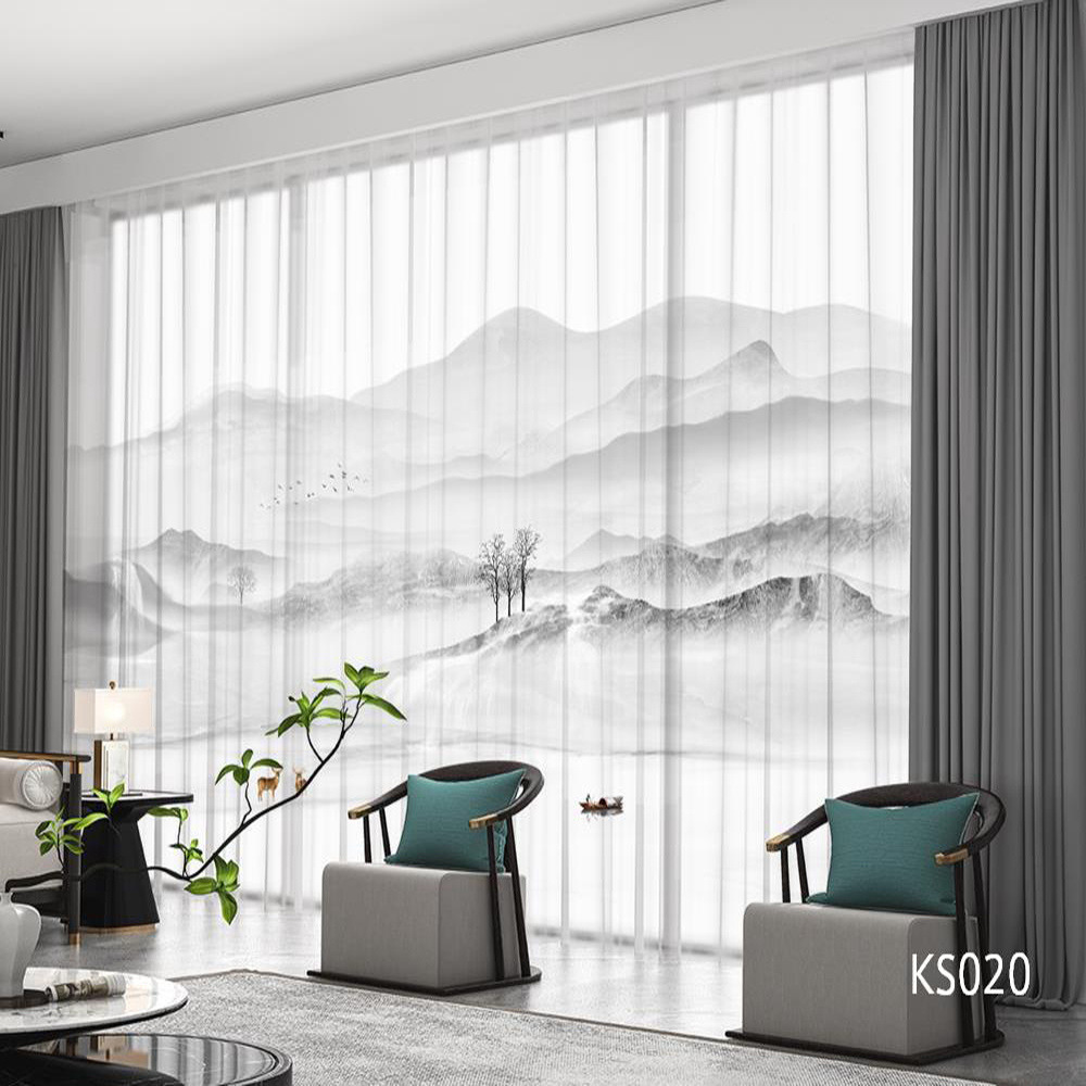 YL-36803 Modern New Chinese Style Ink Painting Landscape Living Room Study High-end Bedroom Famous Hotel Curtain Zen Gauze Curtain