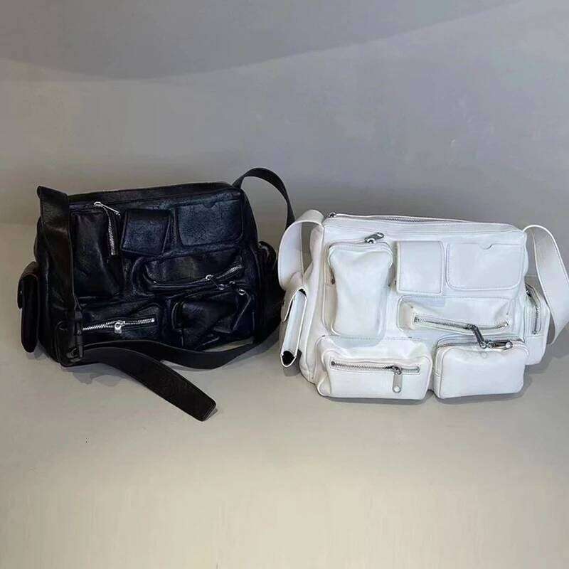 Moto & Biker Square Bags For Women Designer Handbag Purse 2024 New In PU Multiple Pockets Zipper Black Shoulder Crossbody