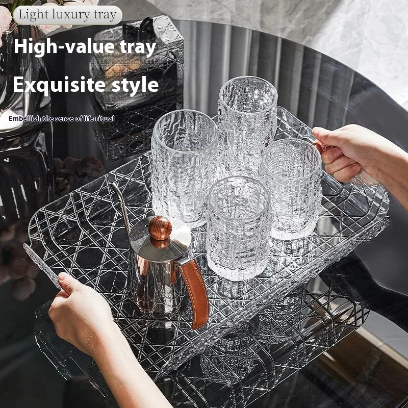 High-capacity Rectangular High-end Aesthetic Storage Tray Household Light Luxury Tea Set Water Cup Storage Tray Luxury Home Decoration 250724