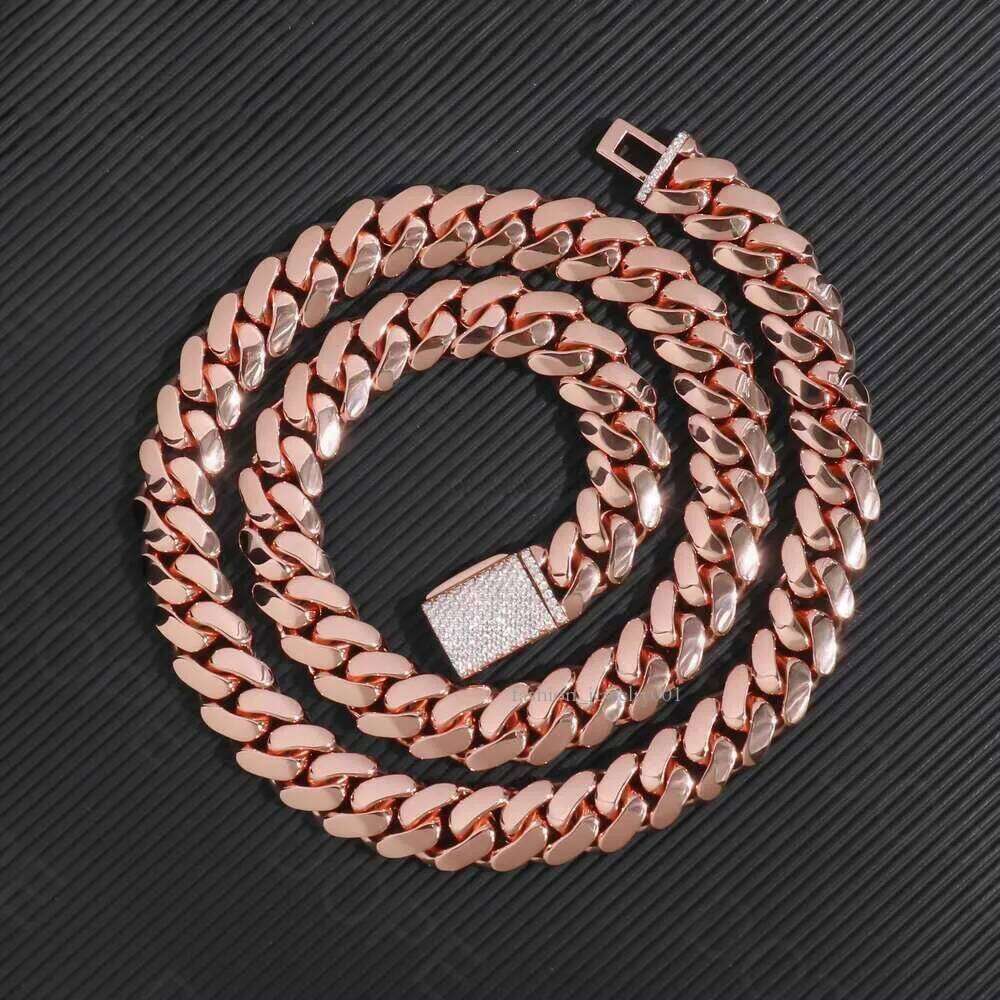 12mm k Sier Hip Hop Rose Gold Plated Custom Iced Out Clasp Miami Moissanite Cuban Chain