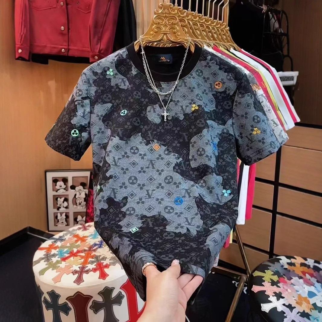 free shipping summer new versatile casual men's short sleeved fashionable trendy printed slimming top white black green plus size L-6XL