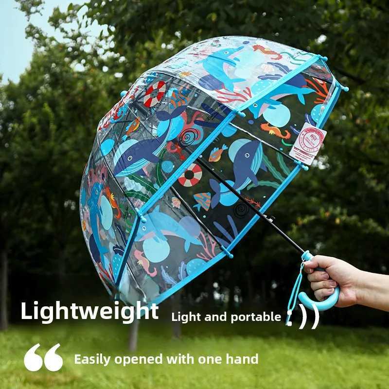 Transparent Childrens Umbrella Cartoon Fire Tru Dinosaur Long Handle Baby Nursery Princ Umbrella for Boys and Girls R250724