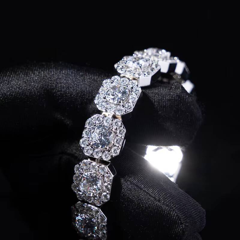 Customized VVS Iced Moissanite Diamond Tennis Bracelet 925 Silver Gold Plated Hip Hop Jewelry Unique Moissanite Bangle Rappers