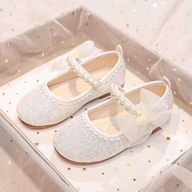Fashion Girls Mary Janes for Par Wedding Shows Bow Pearls Elegant Princess Shoes Chic Kids Shoes Non-slip Children Fashion XJ250724