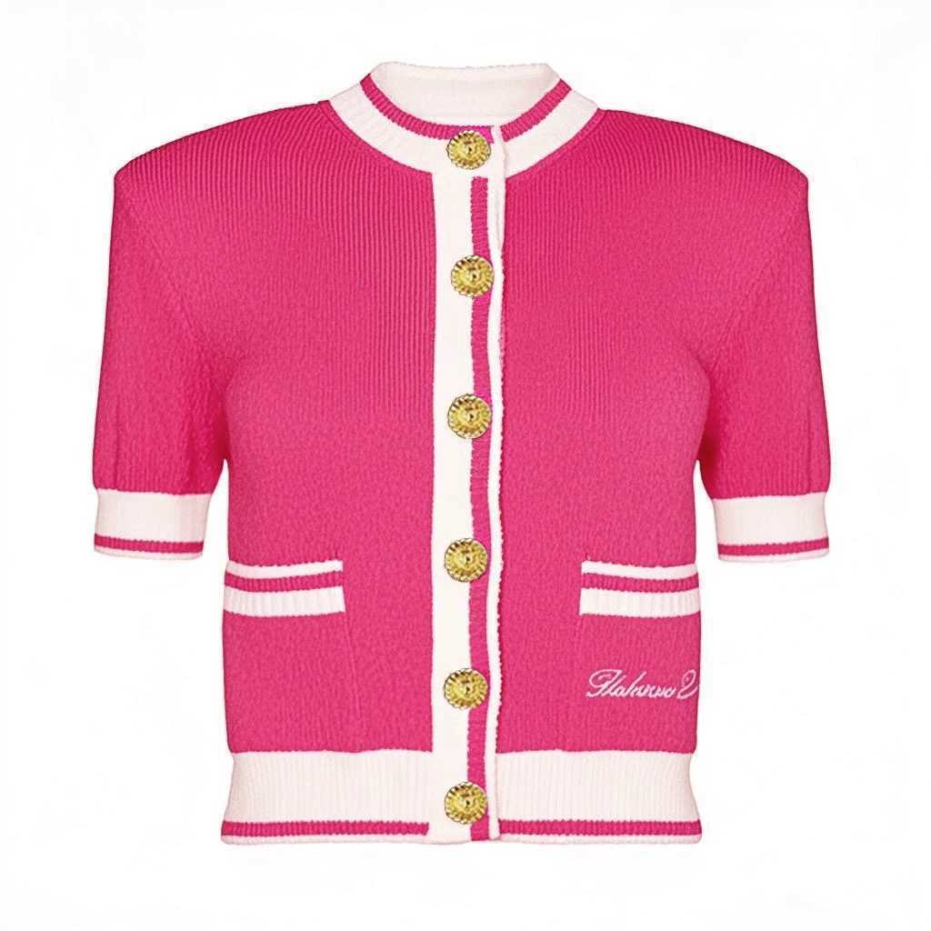 igh Chuti Summer New Short Slved Round Neck Embroidered Letter Color Blocked Elastic Knitted Fashionable Womens Cardigan X250724