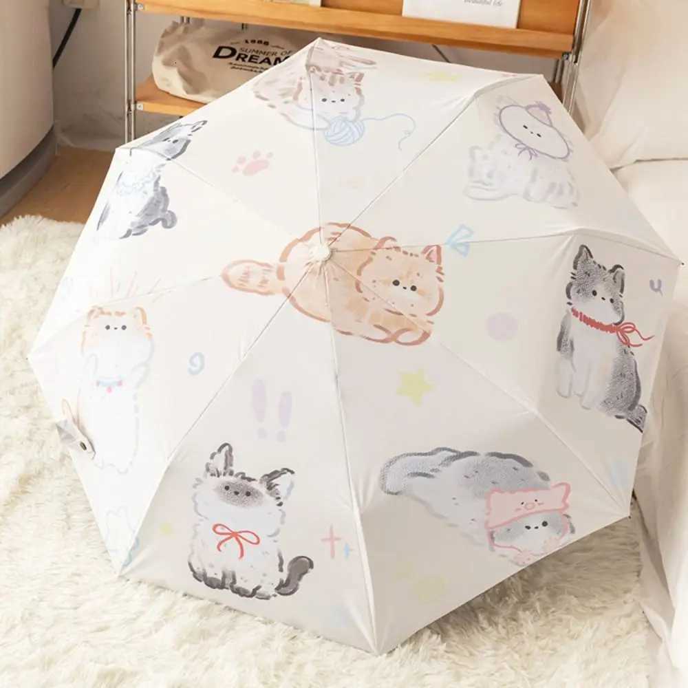 3-Ribs Cartoon Cat Umbrella Automatic Lightweight Cat Sun Protection Umbrella UV Protection Waterproof Folding Sun Umbrella R250724
