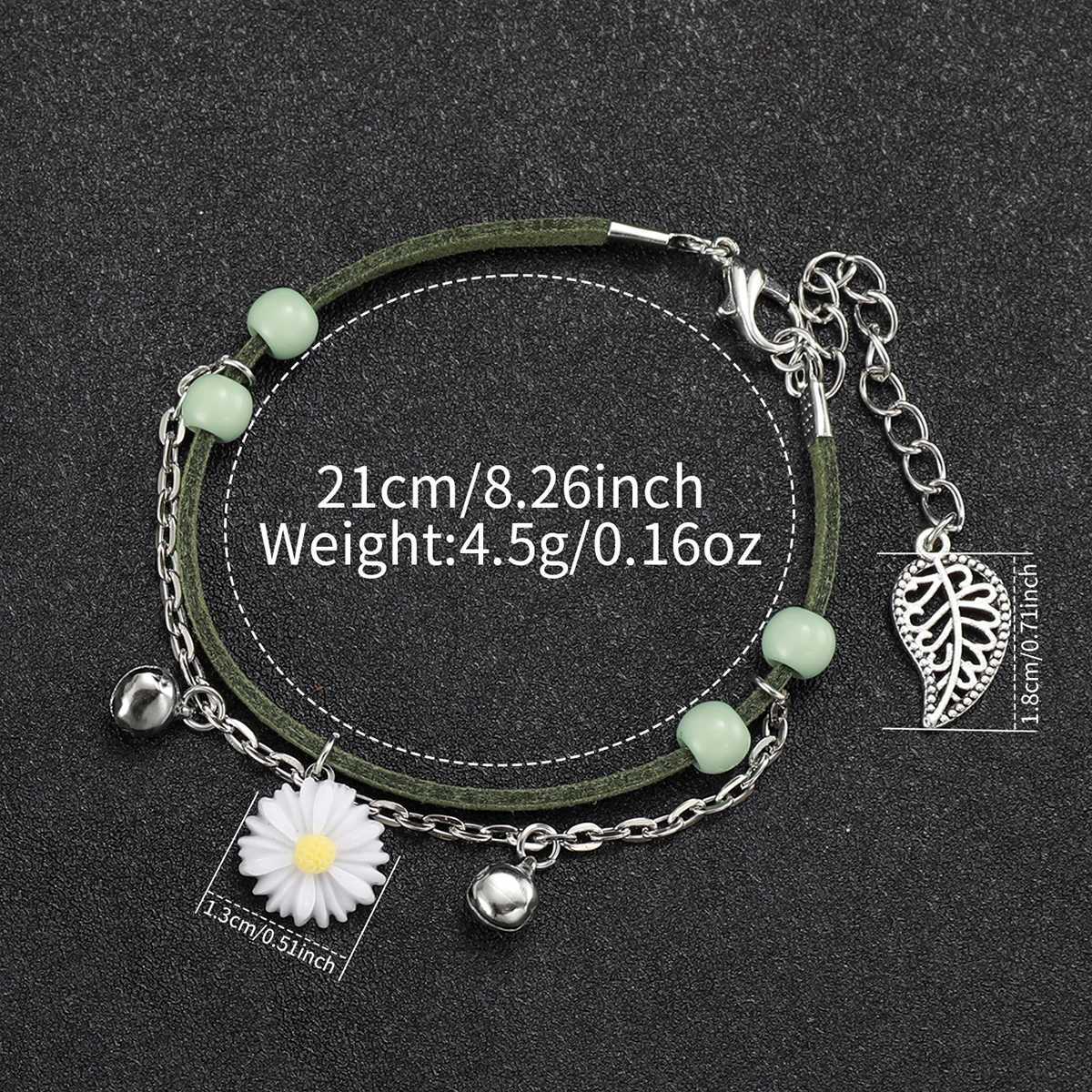 4PCS/Set Fashion Green PU Leather Strap Flower Quartz Watch with Bracelet (Box not Included) W250724