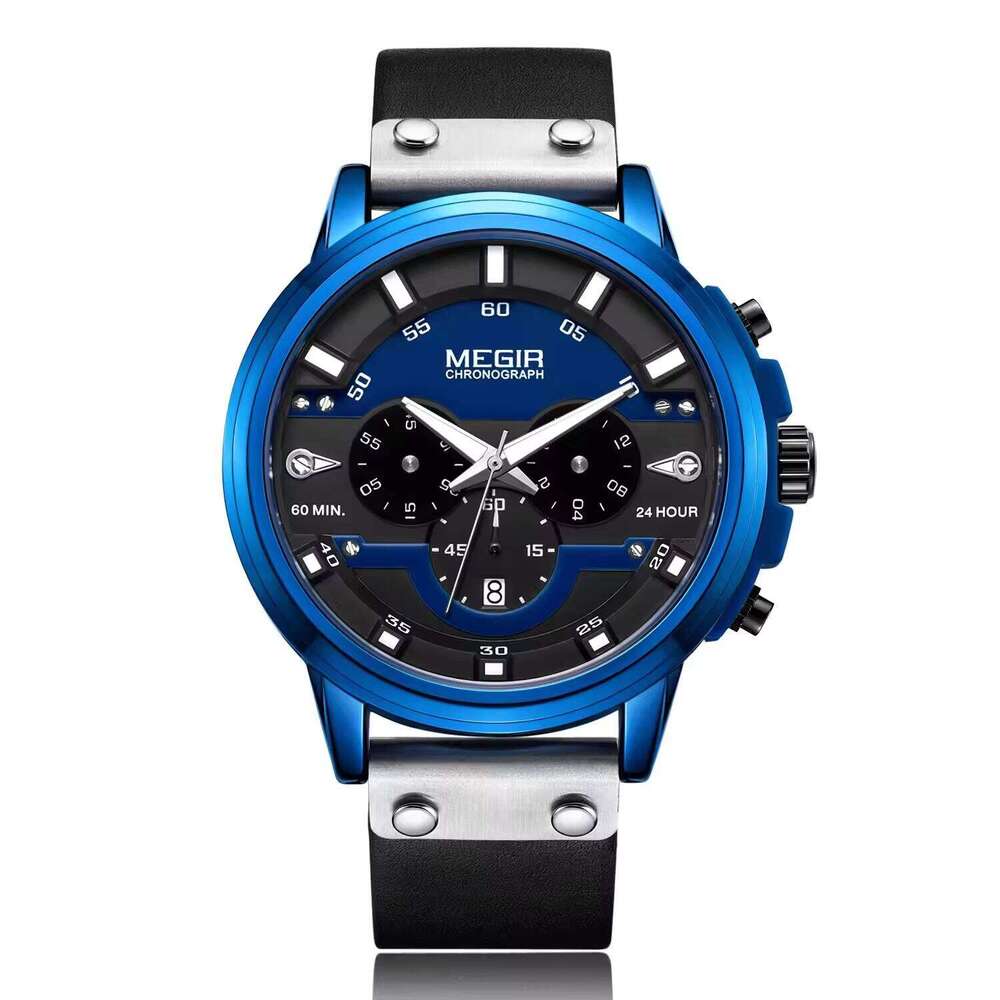 MEGIR Men's Sport Chronograph Watch - 47mm Genuine Leather, Waterproof, Luminous, Quartz - Bulk Wholesale Watch