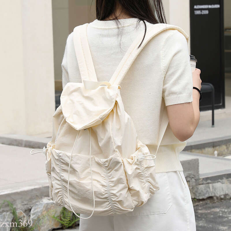 Casual Artistic Nylon Backpack Ins Fashion Drawstring Pleated School Internet Celebrity Fresh Canvas Double Shoulder Bag